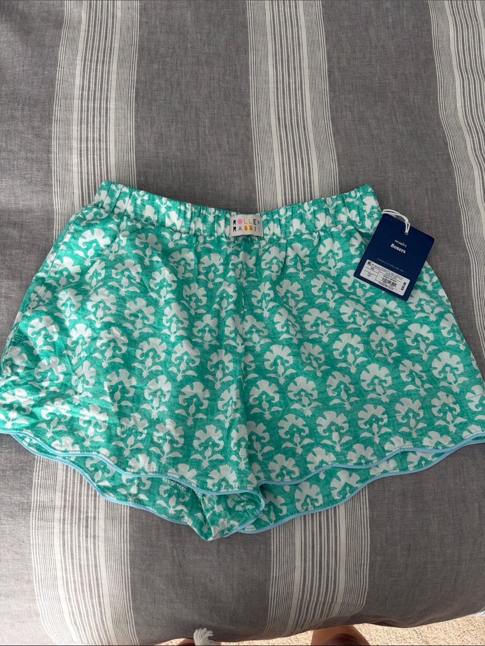 Roller Rabbit Teal and White Floral-Print Athletic Shorts